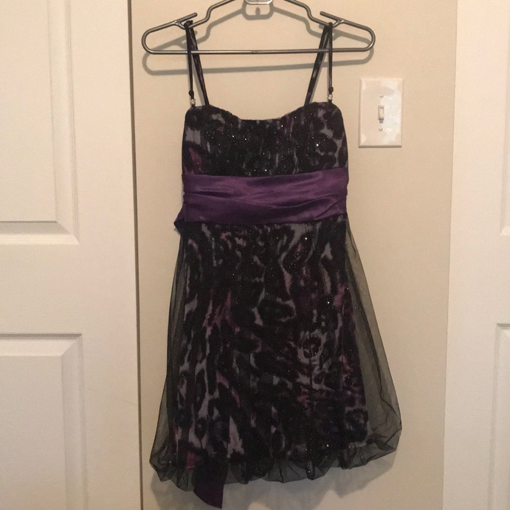 White, black and purple cheetah print dress